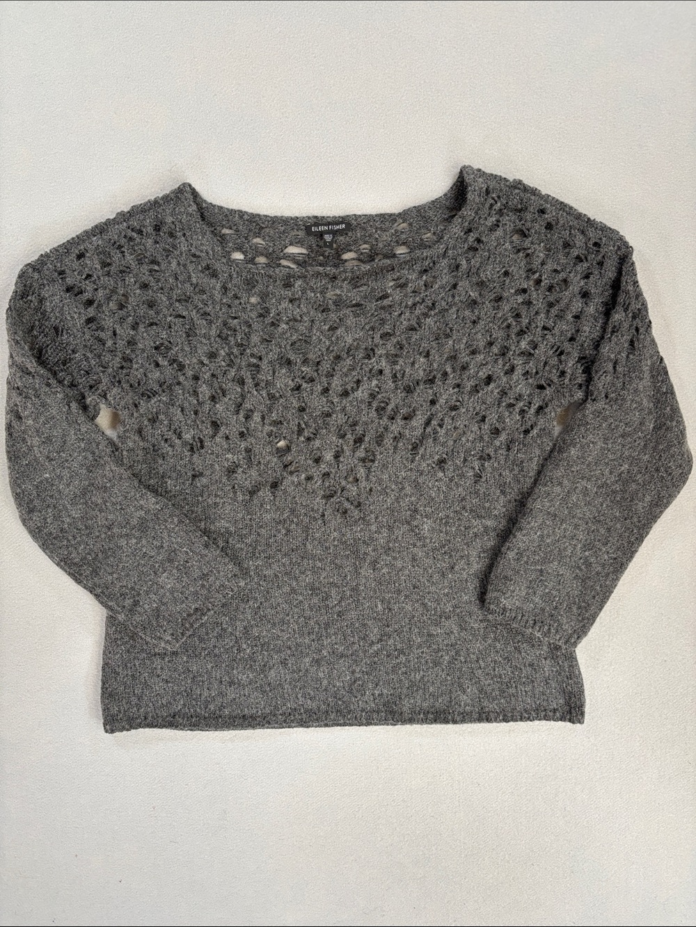 Eileen Fisher Charcoal Openwork Scoop-Neck Wool mohair Sweater L